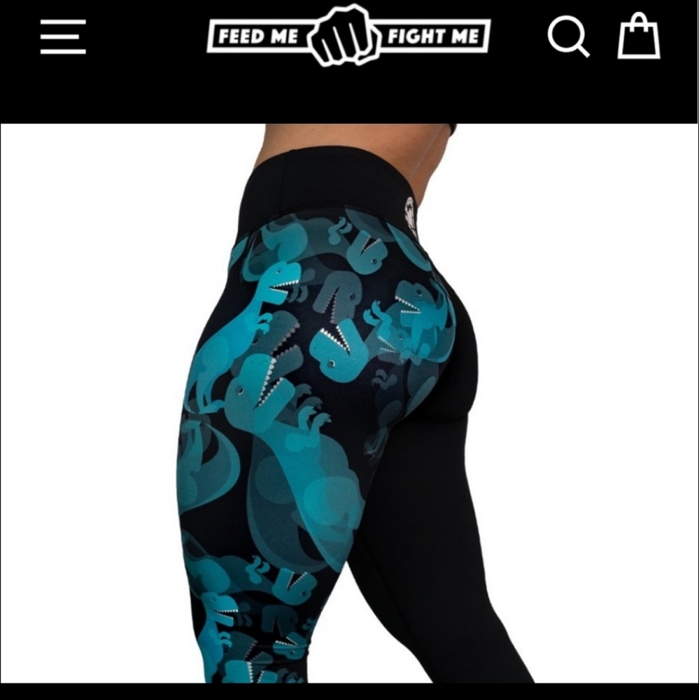 Feed Me Fight Me Dino Might Mid Rise full length leggings Medium